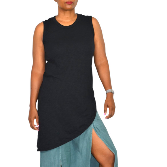 Wilt Black Slant Hem Tank Top Black Sleeveless Tee Angled Jersey Asymmetric XS - Picture 11 of 16